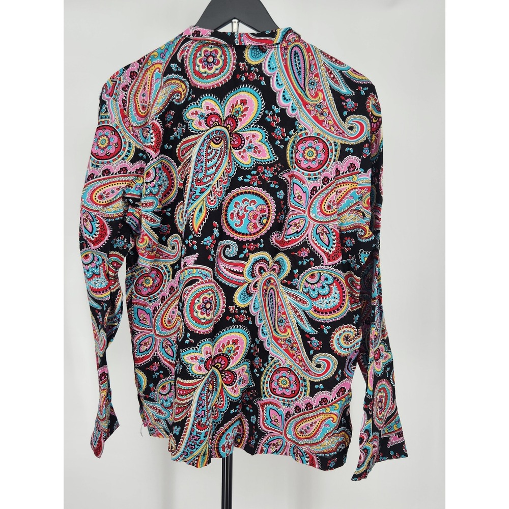 Vera Bradley Women Large Black Multi Color Paisley 100% Cotton Button Down Shirt - Picture 5 of 9